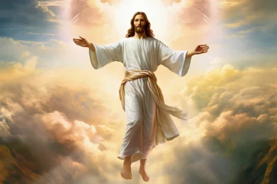 Jesus Christ Ascending Into Heaven With Open Arms