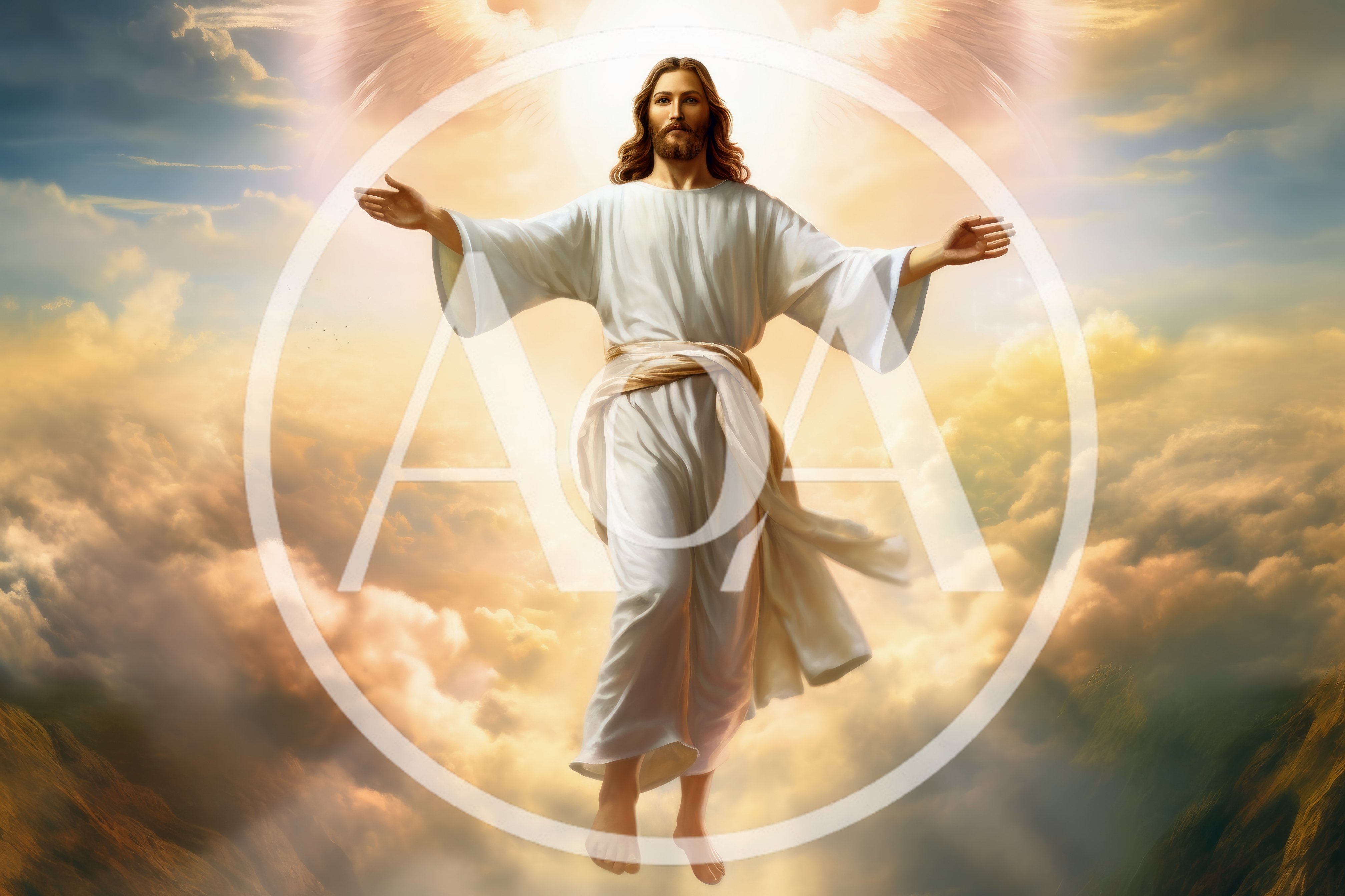 Jesus Christ Ascending Into Heaven With Open Arms