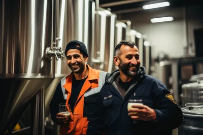 Two Happy Brewery Workers Tasting Fresh Beer
