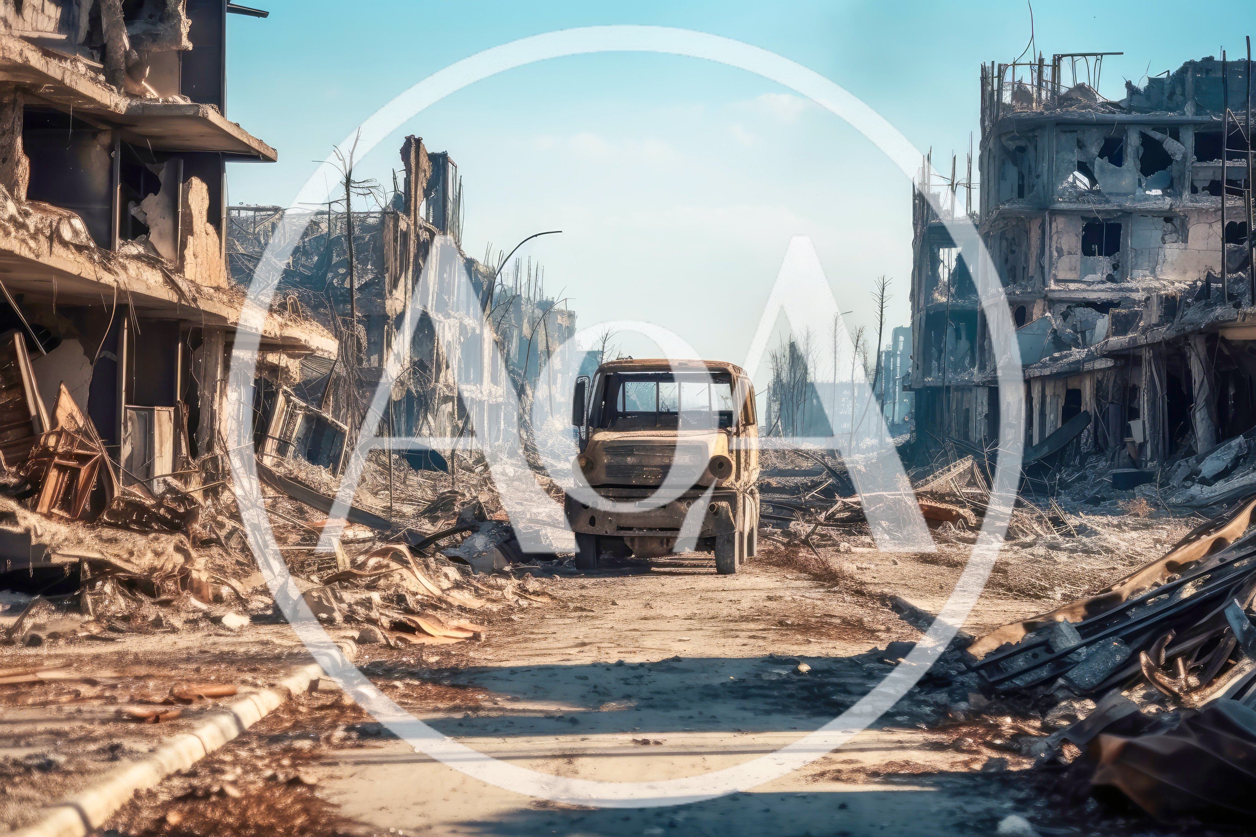 Abandoned Military Truck In War Torn City Ruins