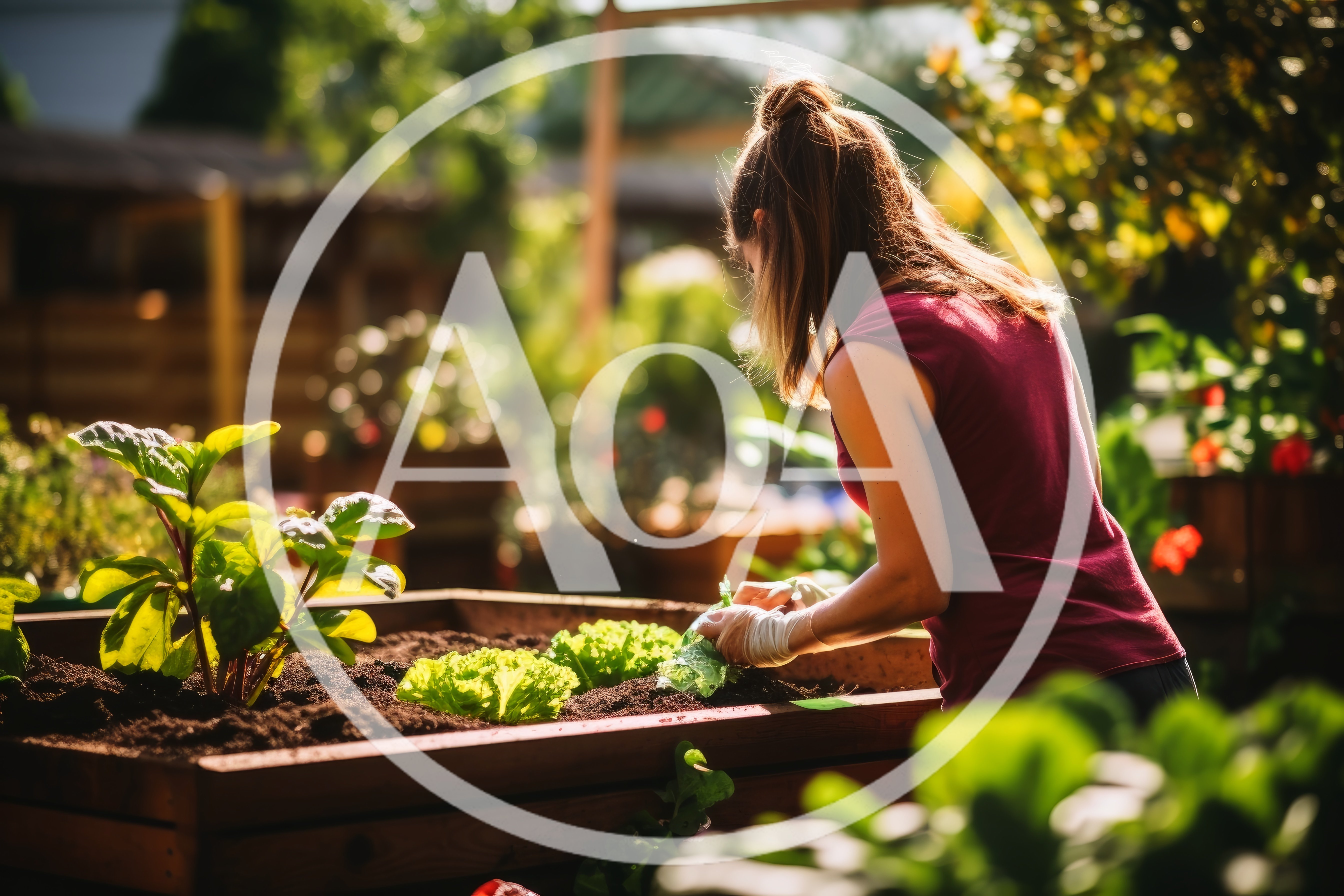 Woman Gardening In A Raised Vegetable Bed