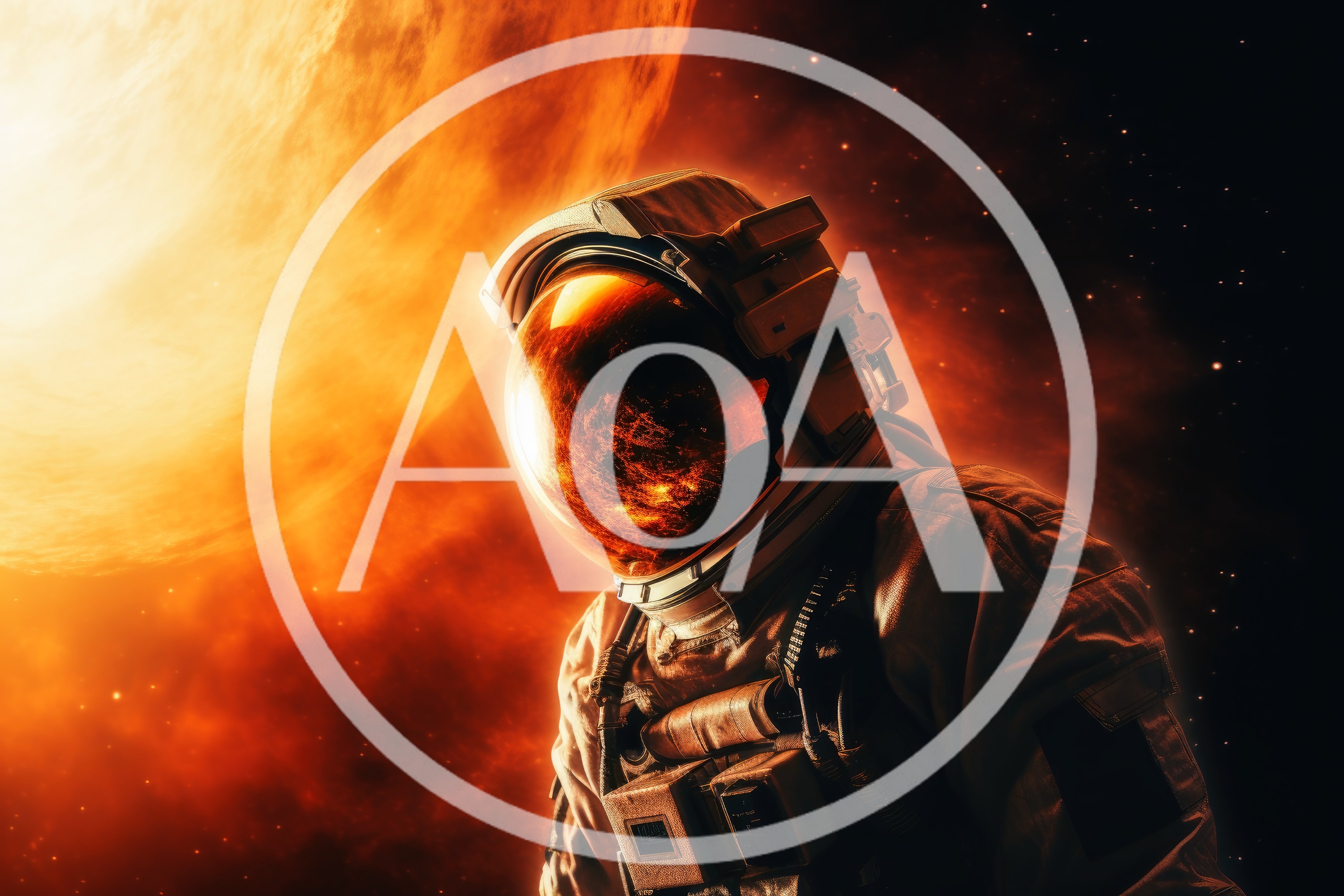 Astronaut Standing Before A Glowing Red Celestial Body