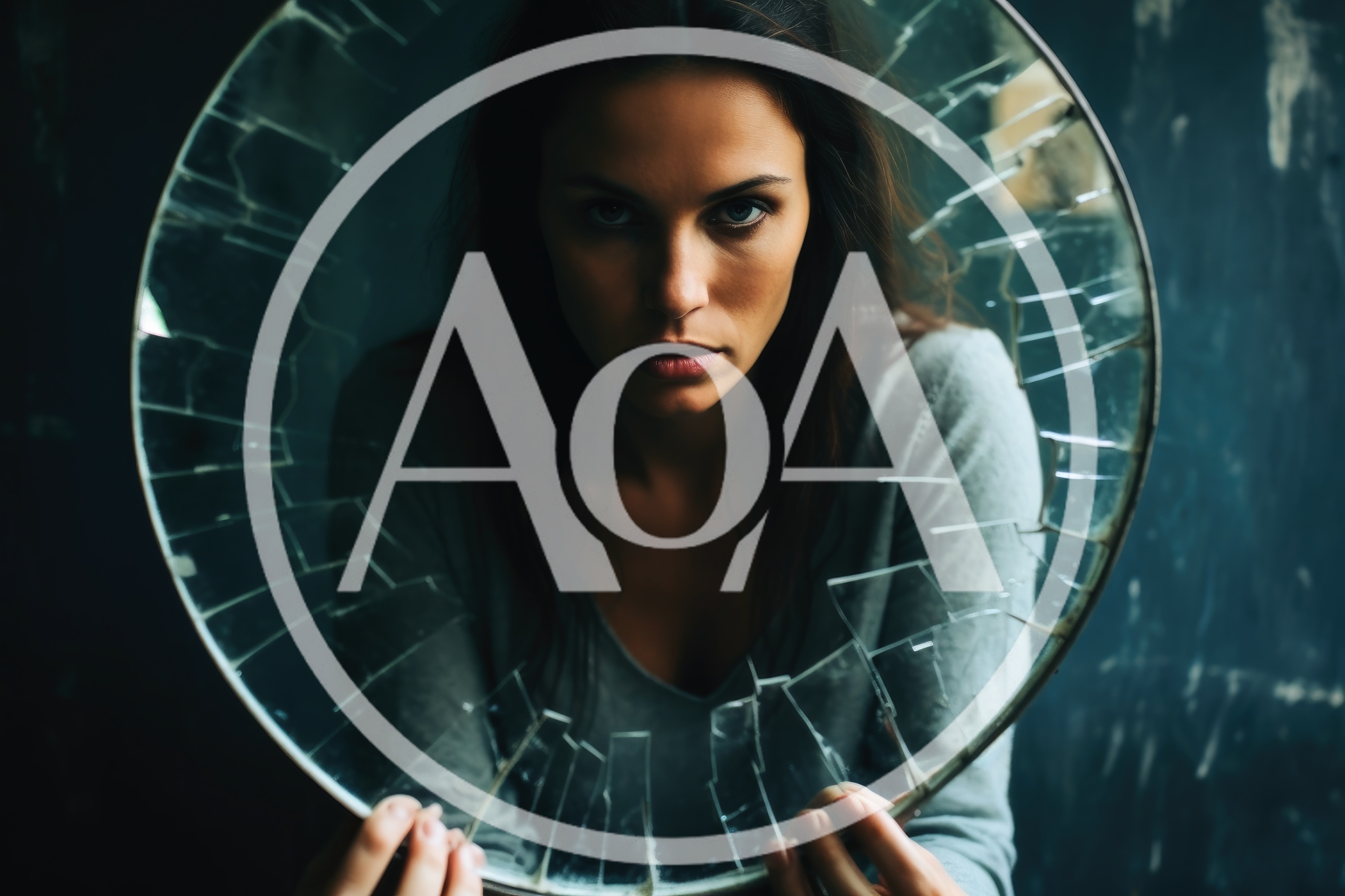Woman Holding A Shattered Circular Mirror