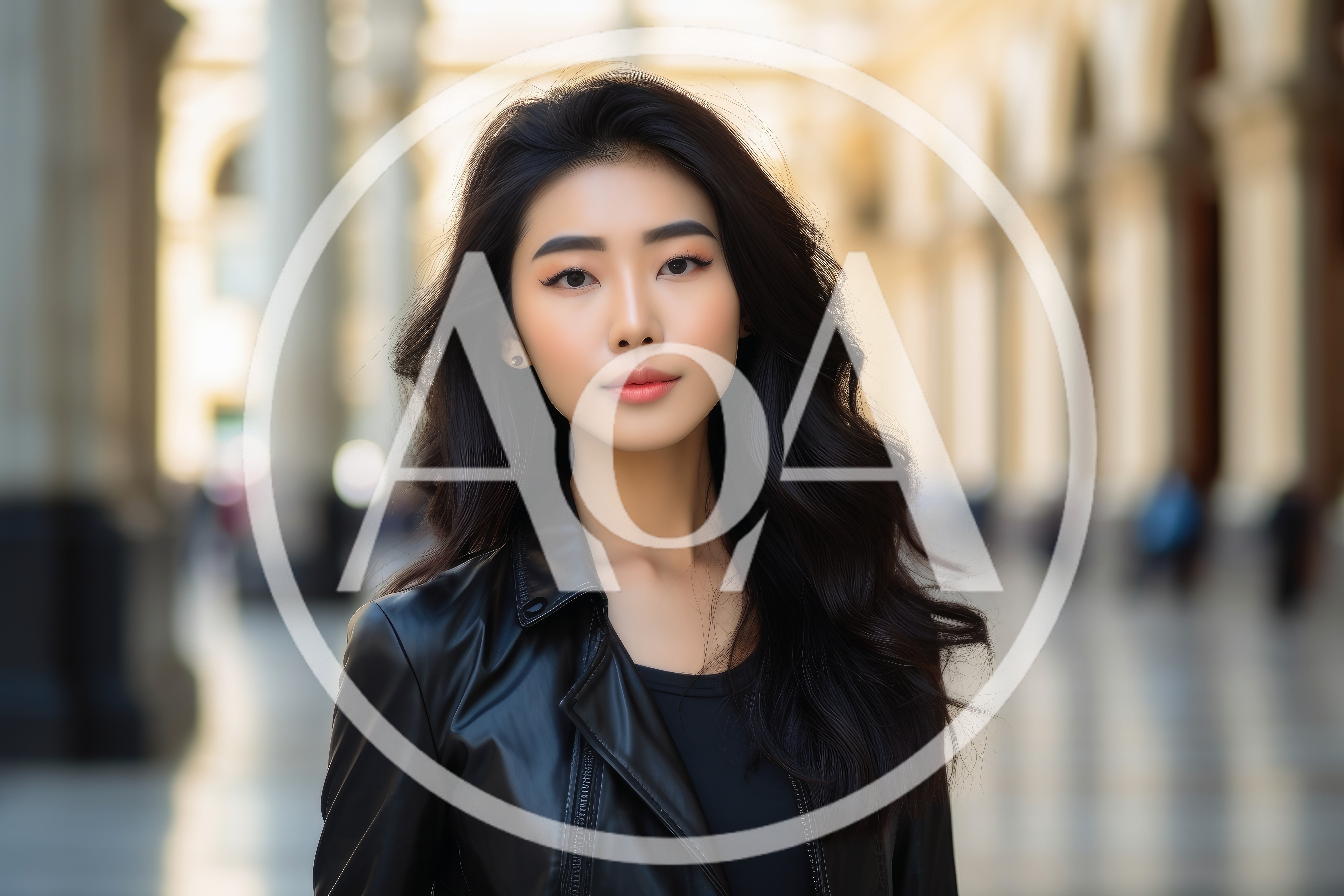 Portrait Of A Young Asian Woman In Leather Jacket