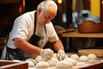 Professional Baker Kneading Dough In A Bakery