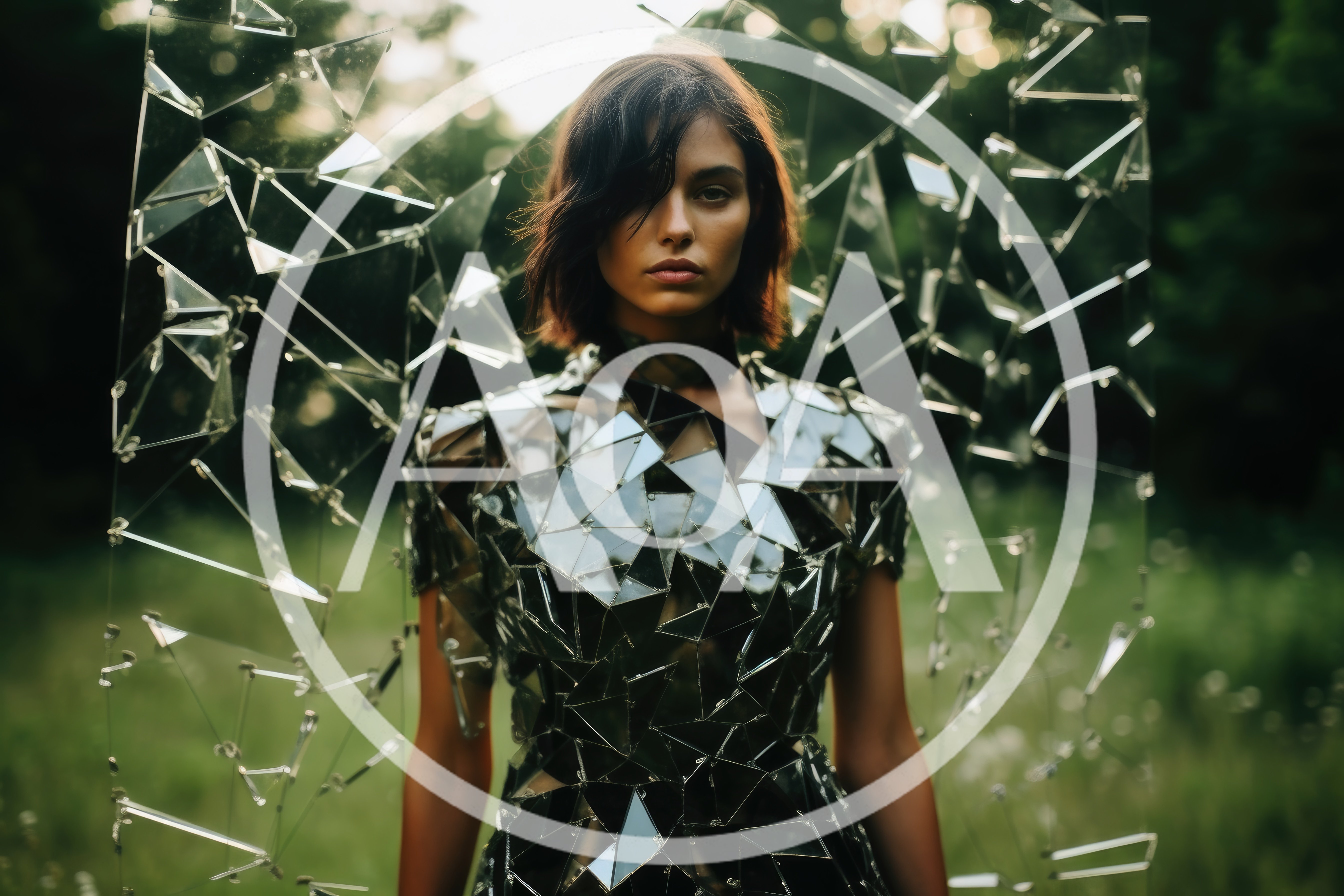 Fashion Model Wearing Geometric Mirror Shard Dress