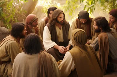 Jesus Christ Teaching His Disciples In A Circle
