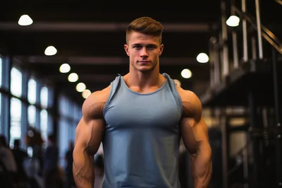 Muscular Man Standing In A Modern Gym