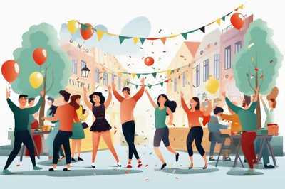 Group Of Friends Celebrating At An Outdoor Street Party