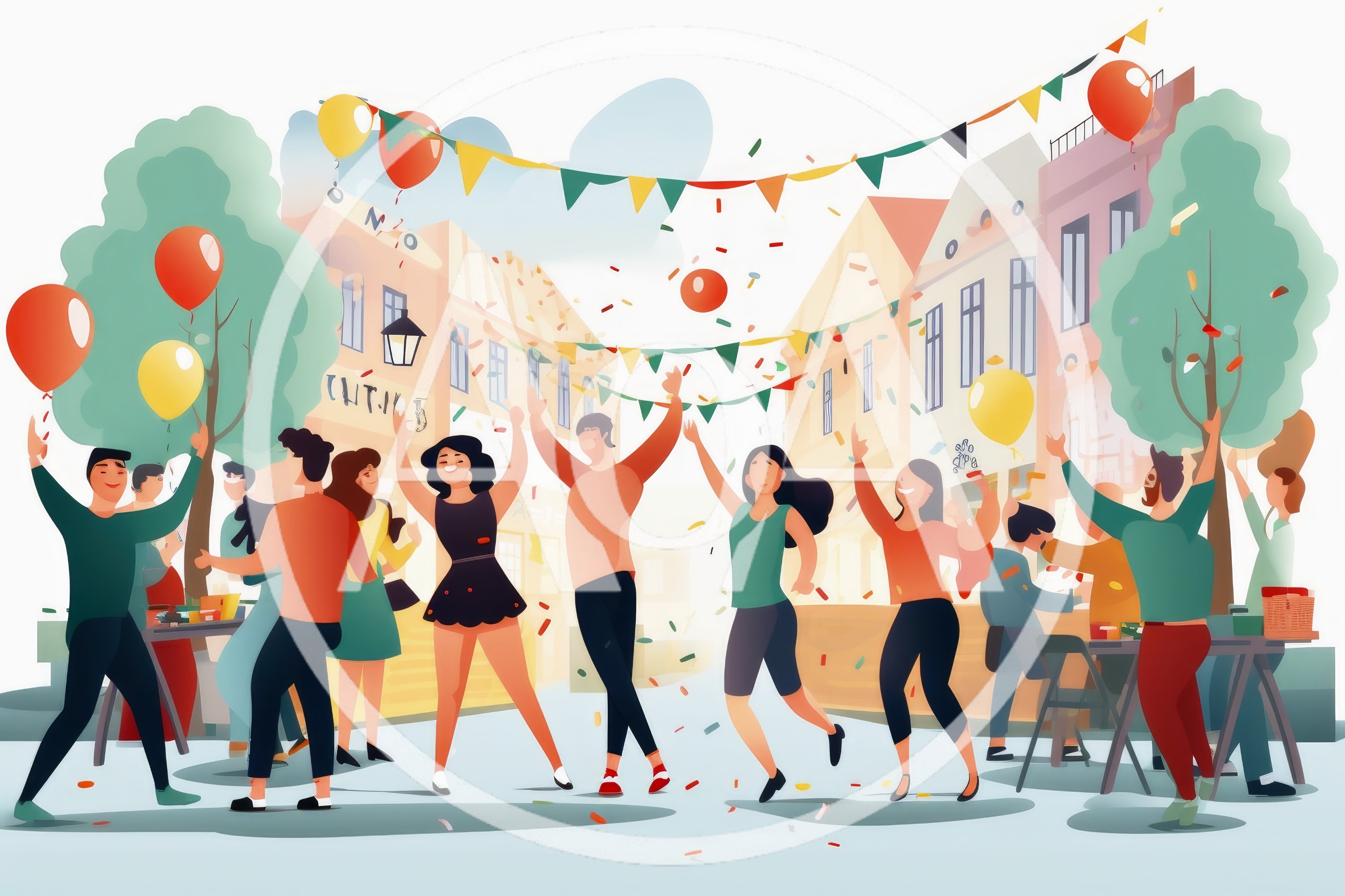 Group Of Friends Celebrating At An Outdoor Street Party