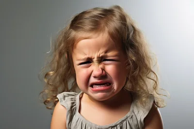 Crying Toddler Girl With Emotional Facial Expression