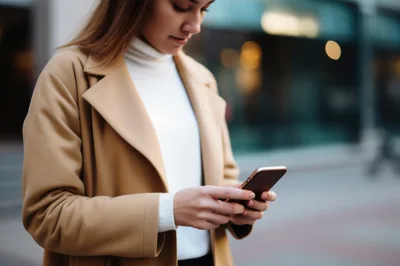 Young Woman Using Smartphone Outdoors In City