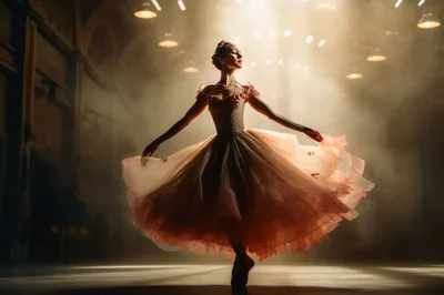 Ballerina Performing Graceful Dance In Dramatic Stage Lighting