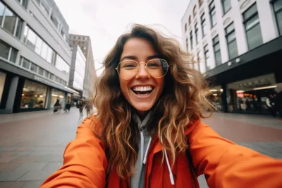 Young Woman Taking A Selfie In A City Street