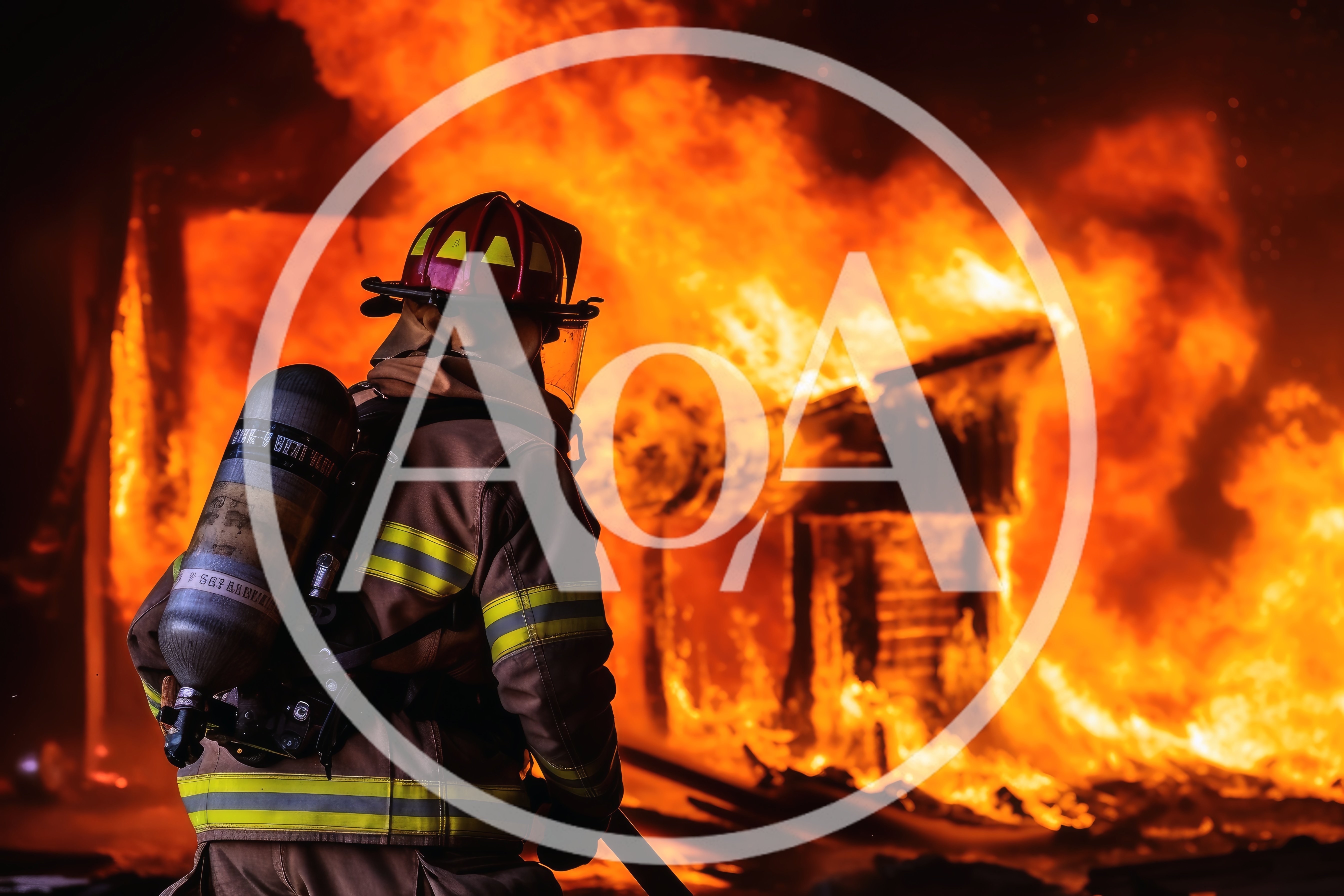 Firefighter Standing Before A Burning Building
