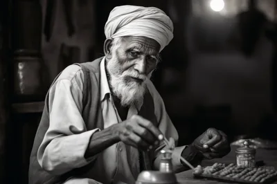 Elderly Artisan Crafting Traditional Jewelry In Workshop