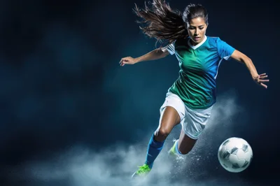 Female Soccer Player Dribbling Ball in Studio