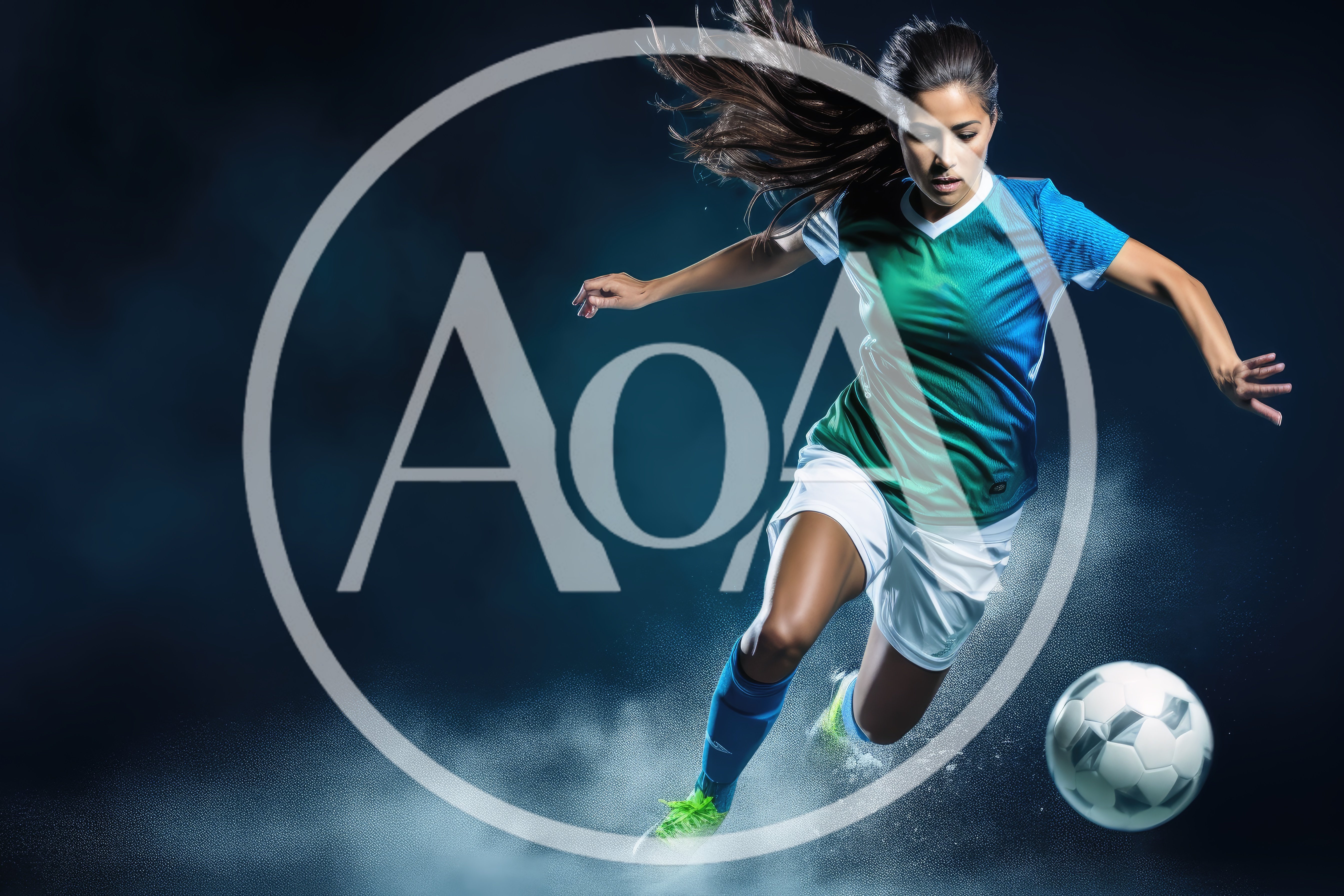 Female Soccer Player Dribbling Ball in Studio
