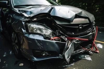 Damaged Grey Sedan After A Severe Road Accident