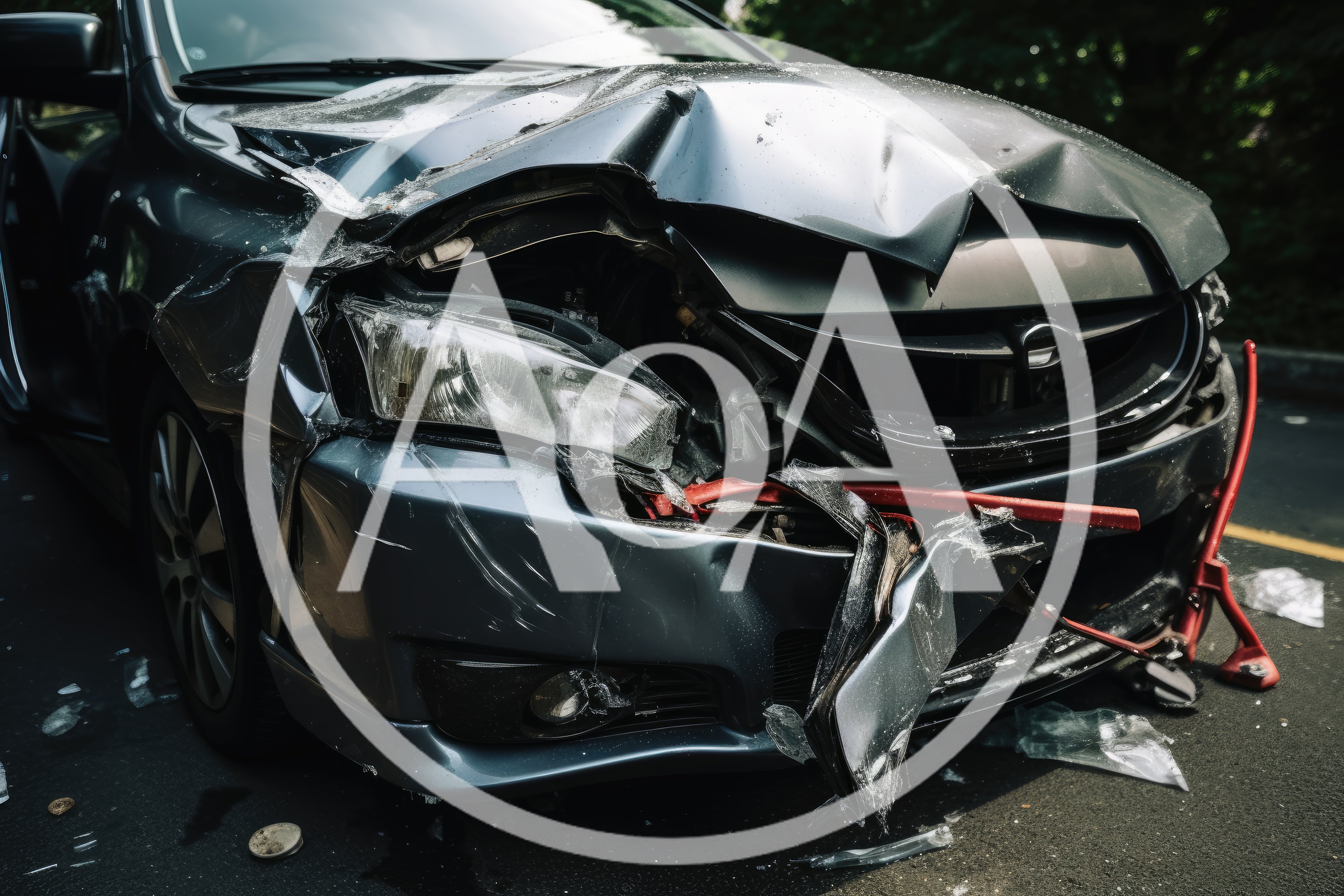 Damaged Grey Sedan After A Severe Road Accident