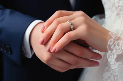 Close Up Of A Bride And Groom Holding Hands
