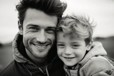Close Up Portrait Of A Father And Son