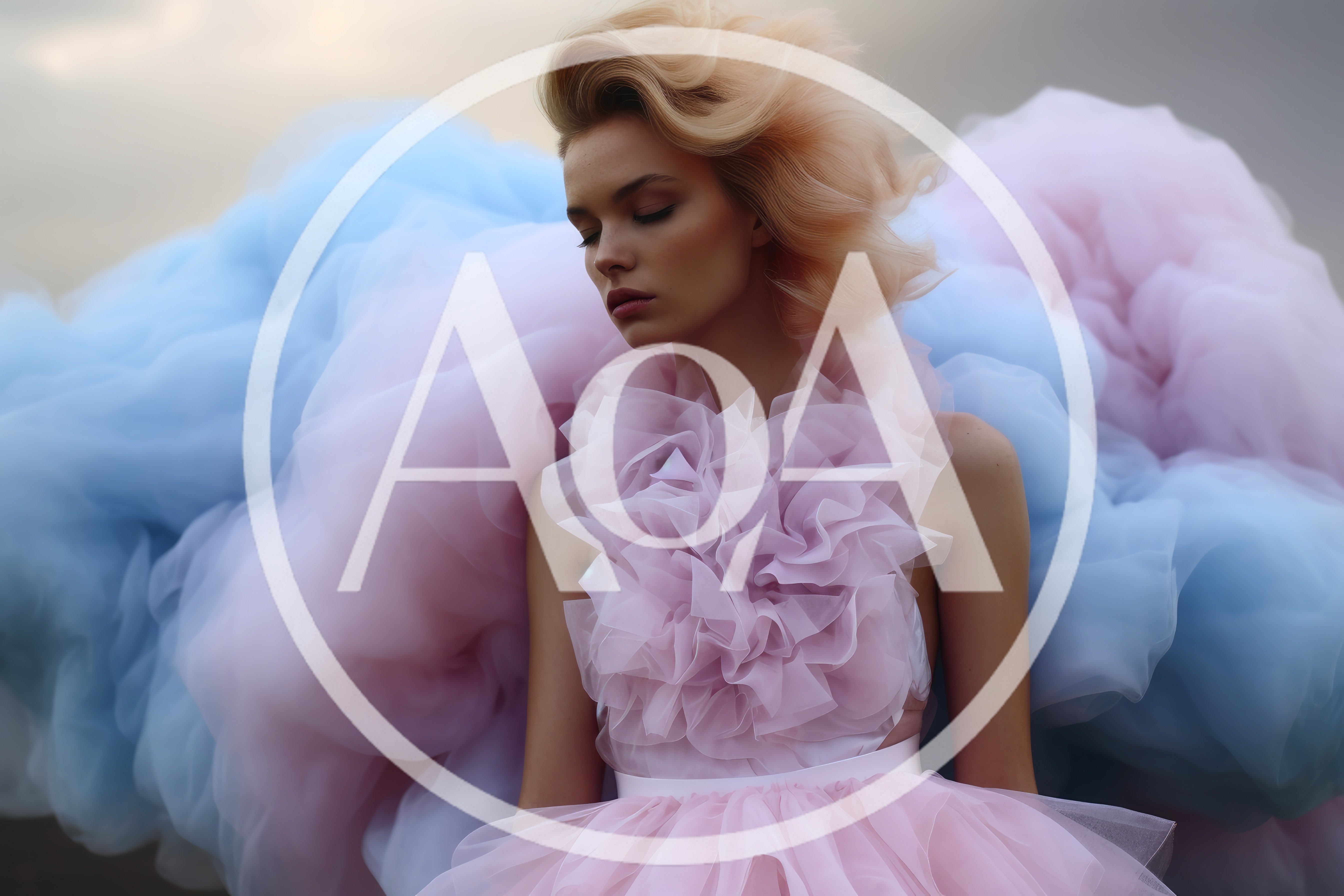 Fashion Model Posing In Ethereal Pink Tulle Dress