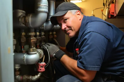 Professional Plumber Repairing Industrial Pipe System