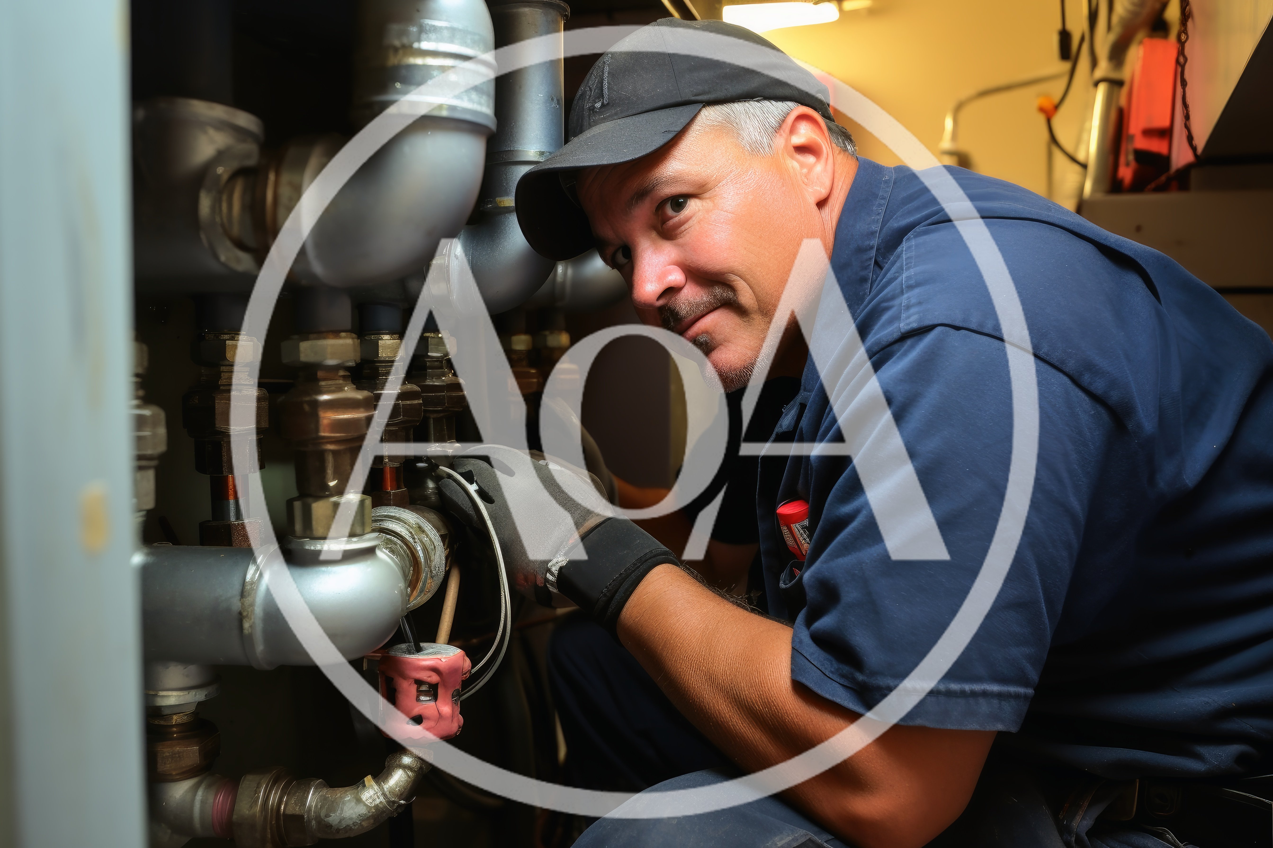 Professional Plumber Repairing Industrial Pipe System