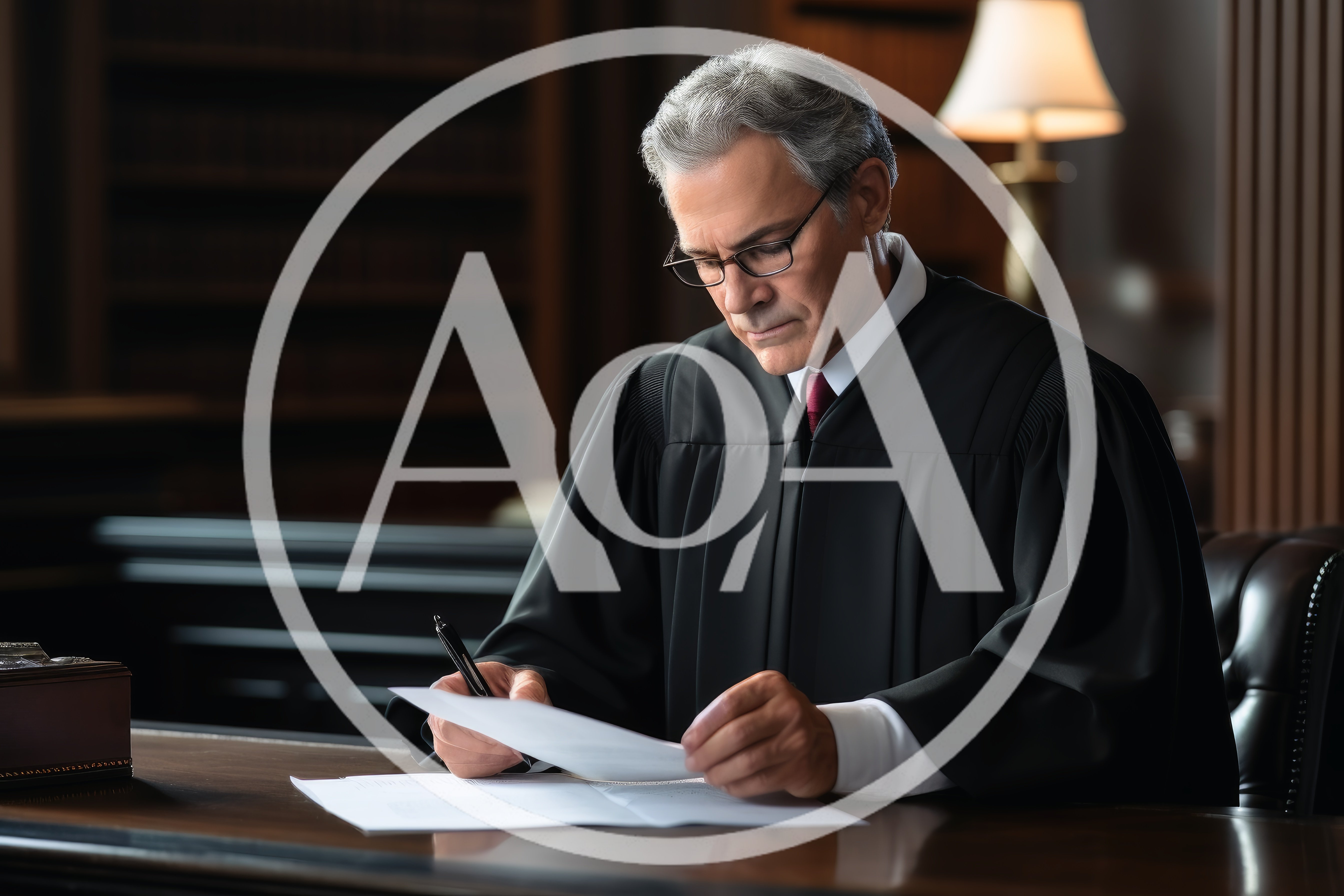 Judge Reviewing Legal Documents In A Professional Law Office