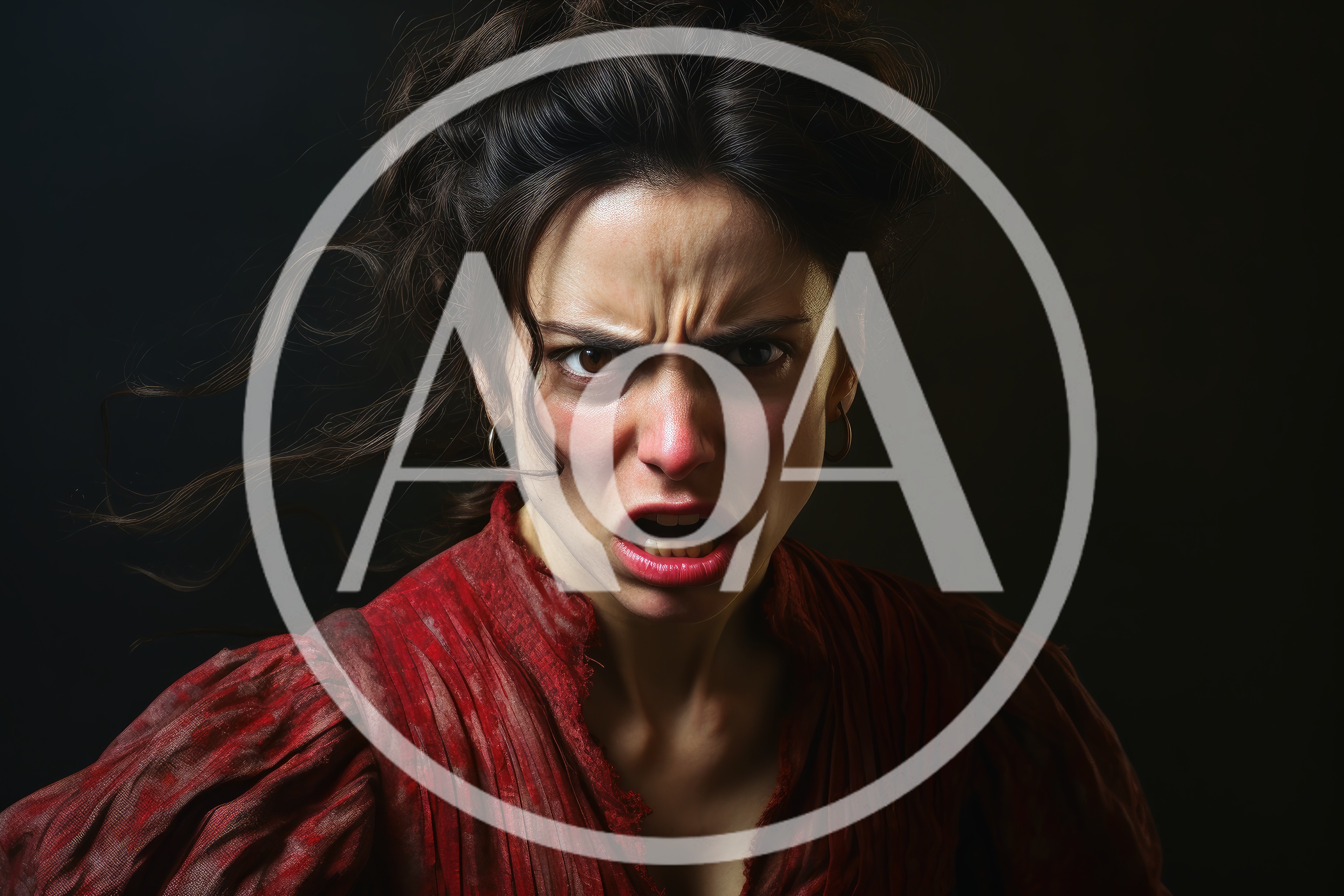 Portrait Of An Angry Woman In A Red Dress