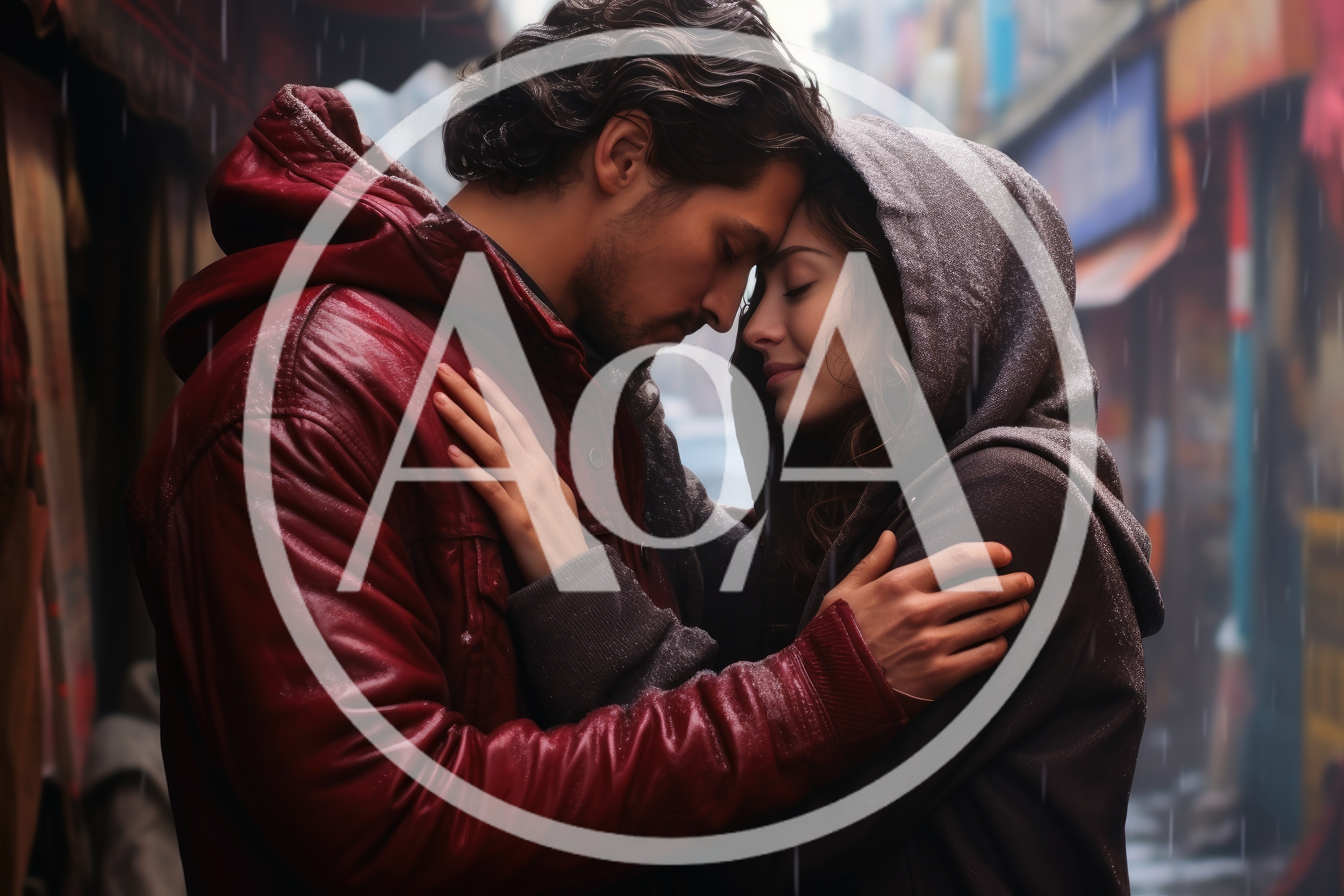 Couple Embracing Intimately In The Rain