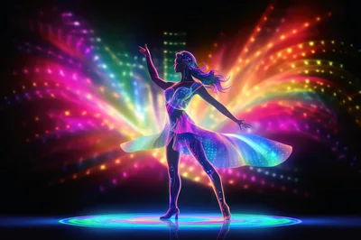 Glowing Neon Dancer Performing On Stage
