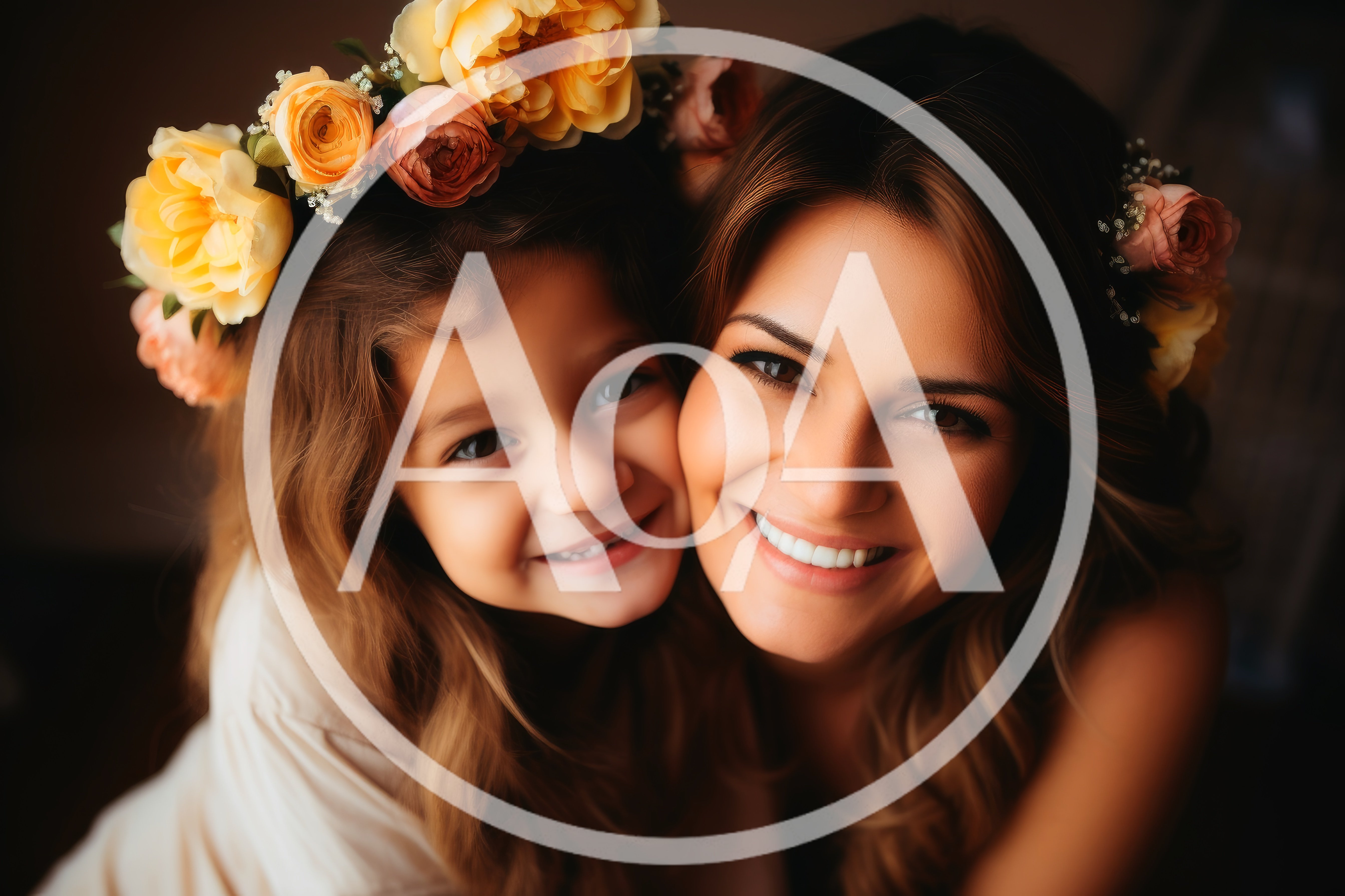Mother and Daughter Wearing Floral Crowns Smiling Together