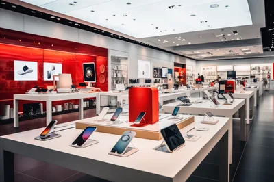 Modern Electronics Retail Store Displaying Smartphones
