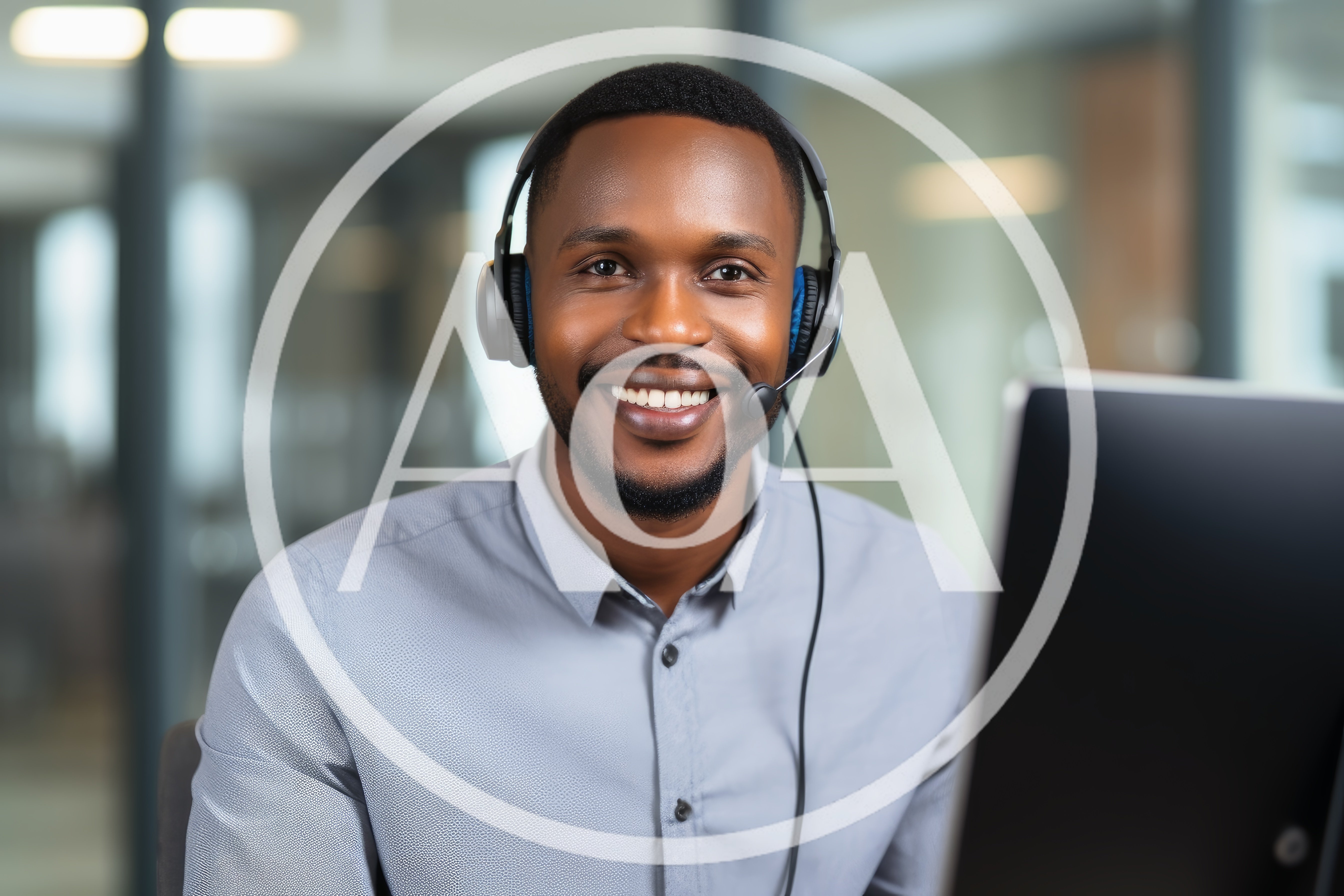 Smiling African American Customer Service Representative Wearing Headset