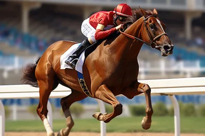 Professional Jockey Riding Thoroughbred Racehorse at Full Gallop