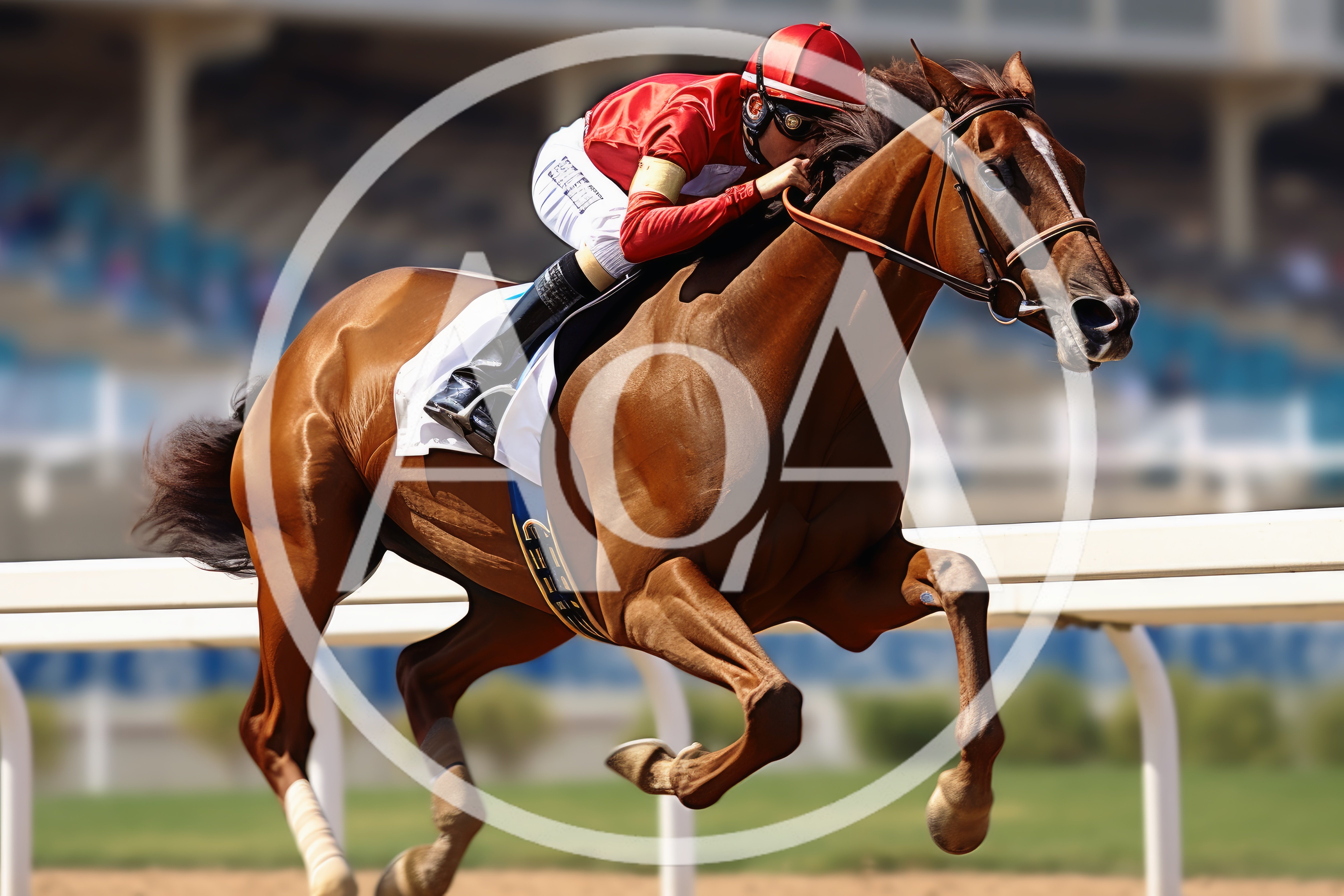 Professional Jockey Riding Thoroughbred Racehorse at Full Gallop