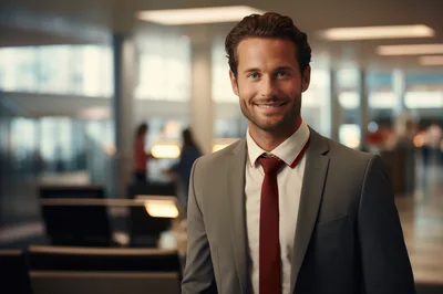 Professional Businessman Smiling In A Modern Office Setting