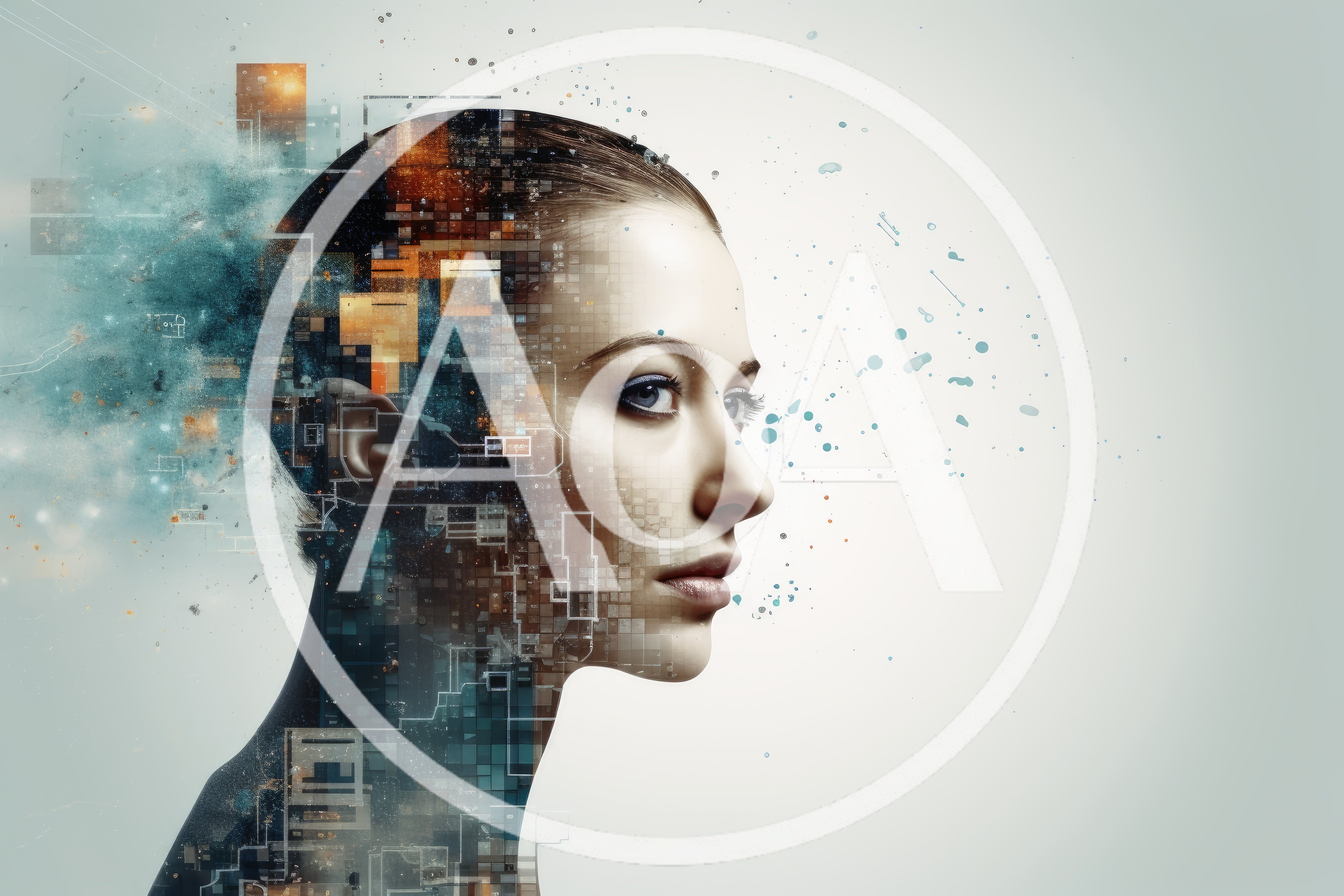 Digital Human Head With Abstract Technology And Data Particles