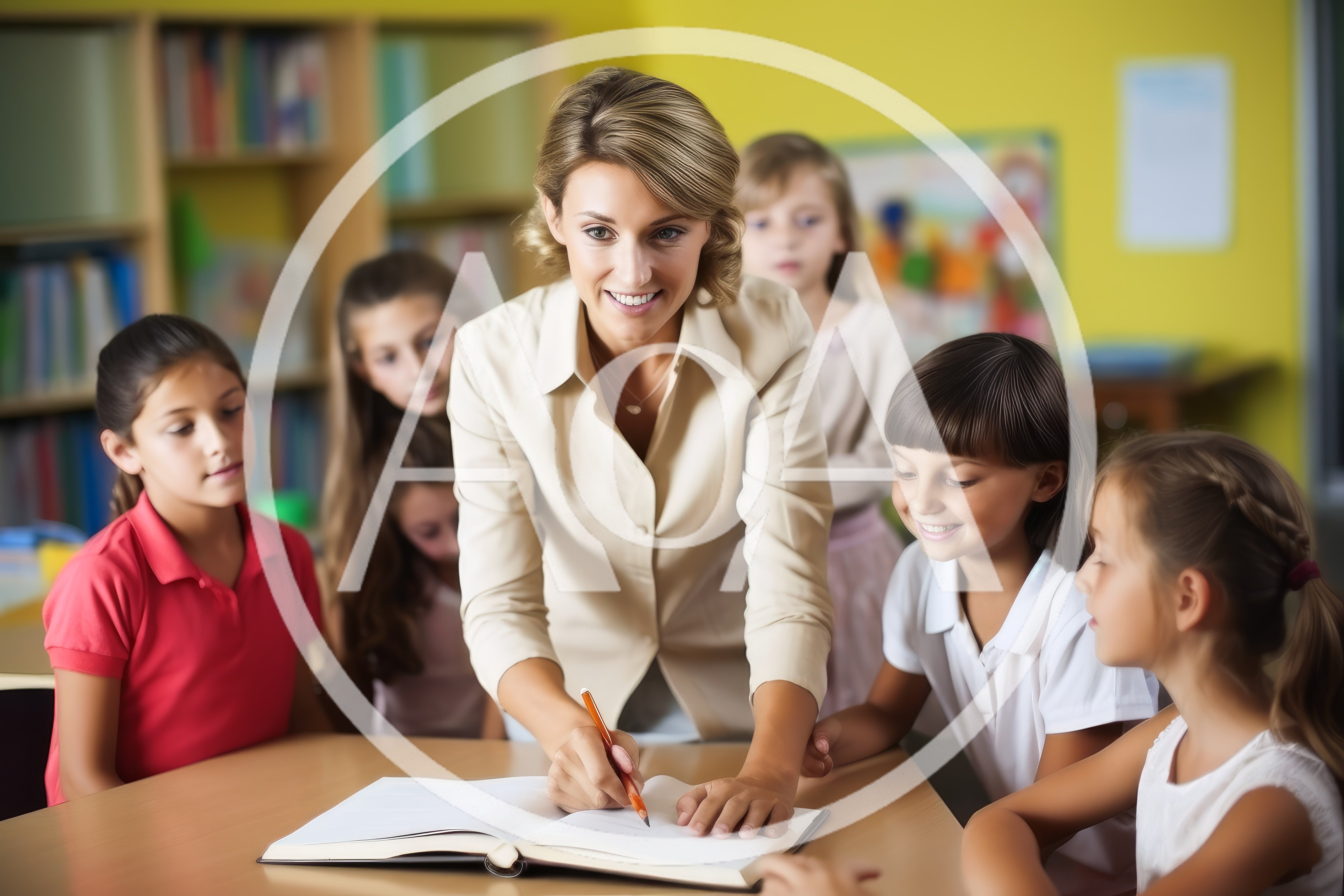Teacher Helping Students With Schoolwork In Classroom