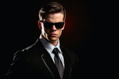 Portrait Of A Stylish Man In A Suit And Sunglasses