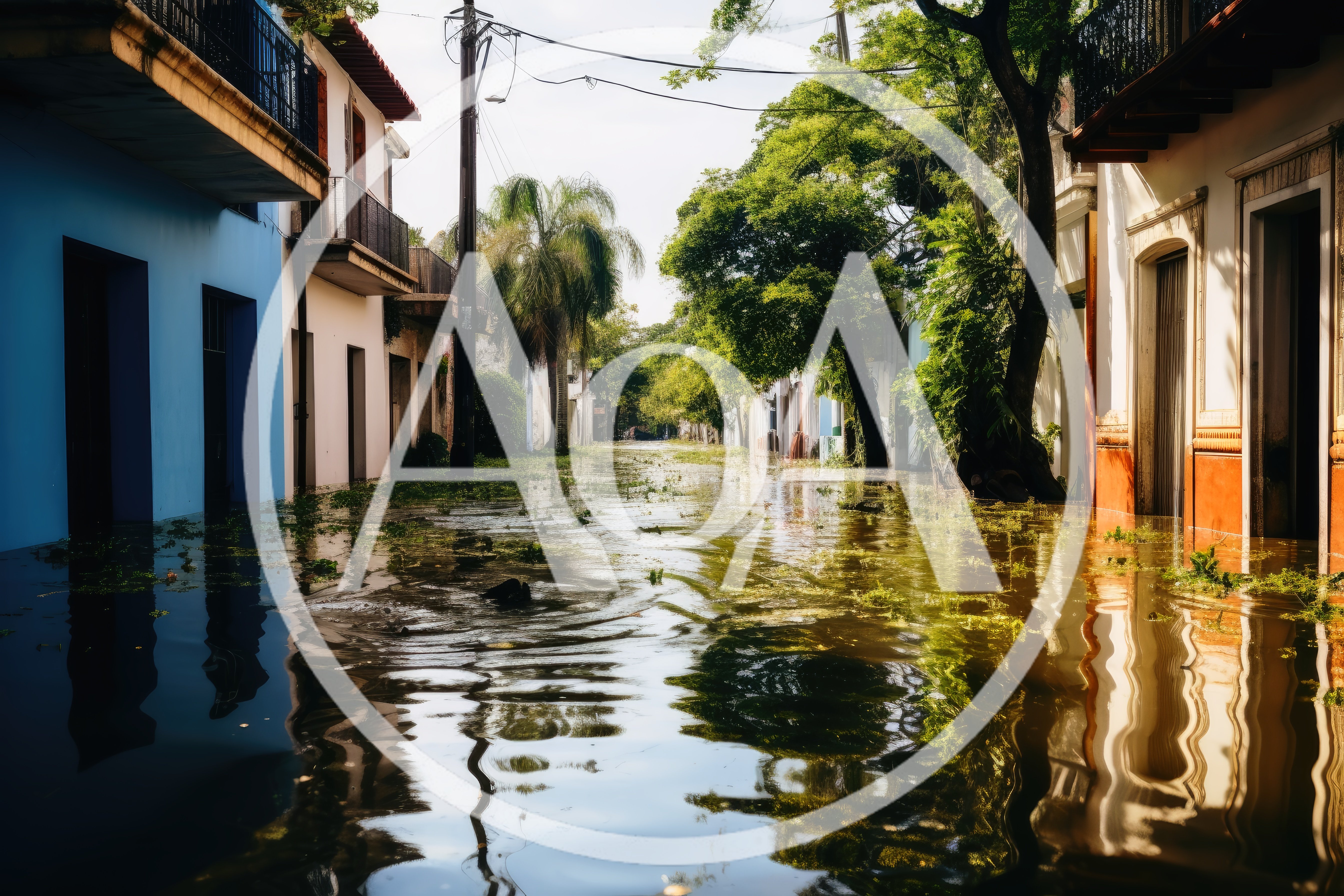Flooded Residential Street In A Tropical Town