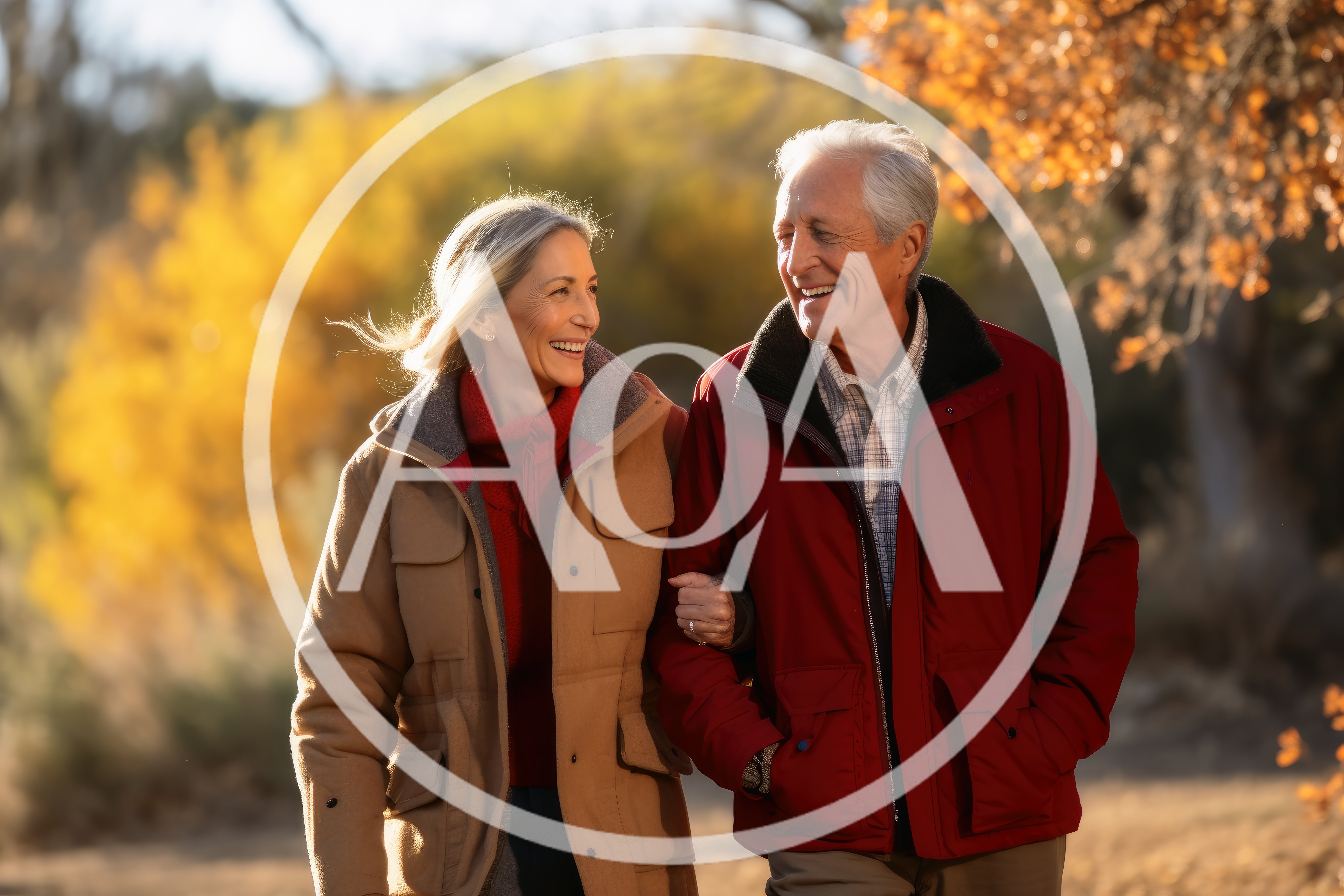 Senior Couple Walking Together in Autumn Forest