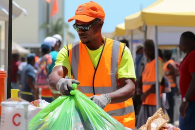 Volunteer Worker Sorting Recyclable Waste At Outdoor Event