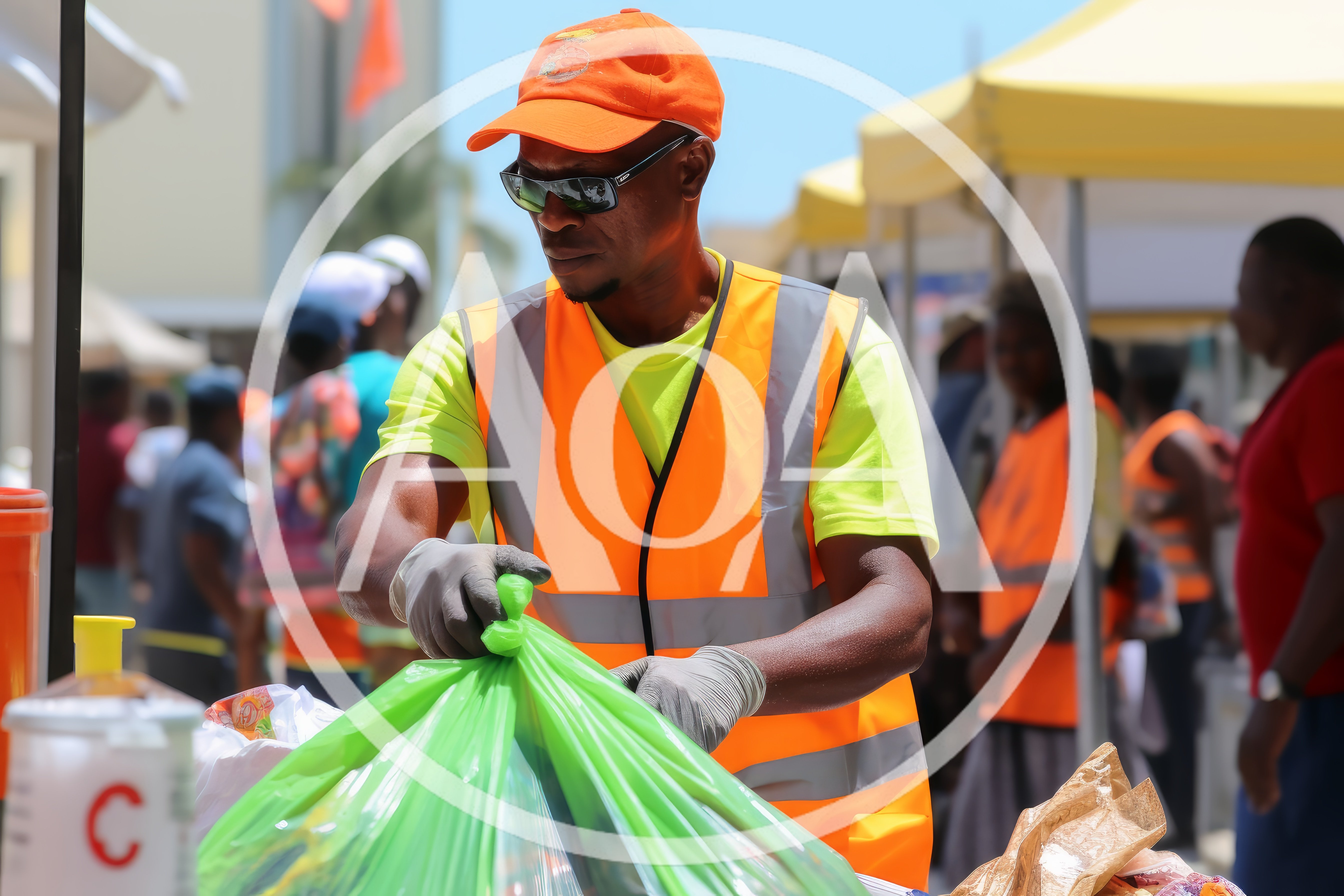 Volunteer Worker Sorting Recyclable Waste At Outdoor Event
