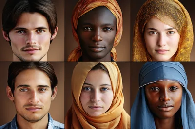Diverse Portraits Of Men And Women In Headscarves