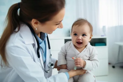 Pediatrician Examining A Happy Baby In A Clinic