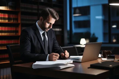 Professional Lawyer Working Late in Law Office