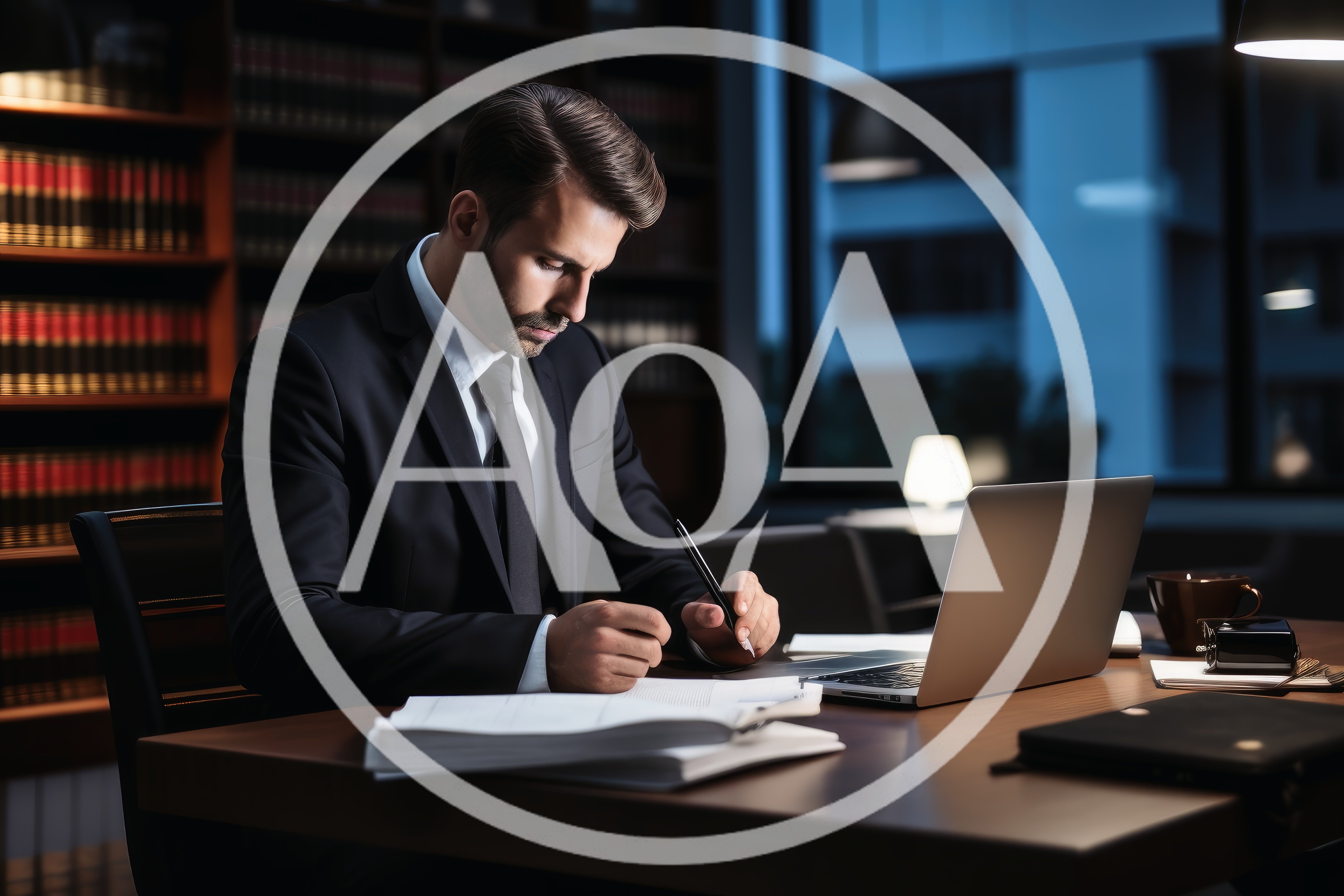 Professional Lawyer Working Late in Law Office